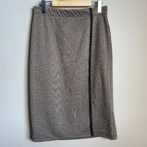 Max Studio Women's Small Pull-On Straight Skirt Faux Wrap‎ Houndstooth Beige/Tan